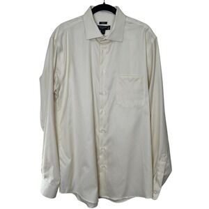 Pronto Uomo Dress Shirt Mens‎ 17 36/37 Tall Cream Non-Iron Slim Fit Cotton